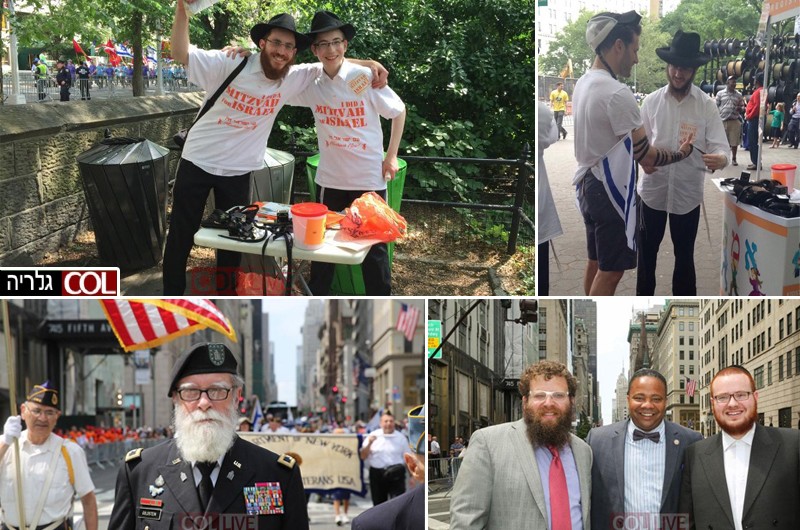 'מבצע תפילין' במצעד למען ארץ-ישראל בניו-יורק ● צפו בתיעוד