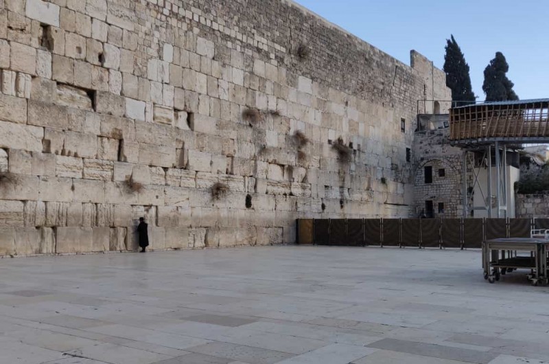 ריק ממתפללים: סופת 'כרמל' ששיאה יהיה היום החל משעות הצהריים, גרמה לרחבת הכותל המערבי בירושלים להיות ריקה מנפש אדם בעיצומו של היום