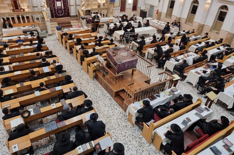 קהל רב בכינוס תורה בבית הכנסת 'בית מנחם' בכפר חב