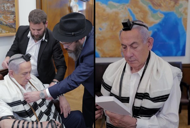 37 שנה לפגישתו עם הרבי: נתניהו הניח תפילין עם השליח