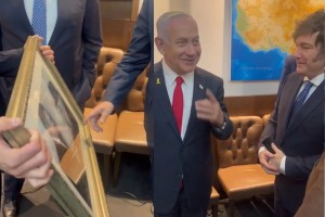במחיצת הרבי: הציור הייחודי שהגיש נשיא ארגנטינה לנתניהו