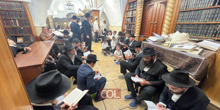 שליח הרבי במירון הרב יוסי הלפרין באמירת הקינות בציון הרשב