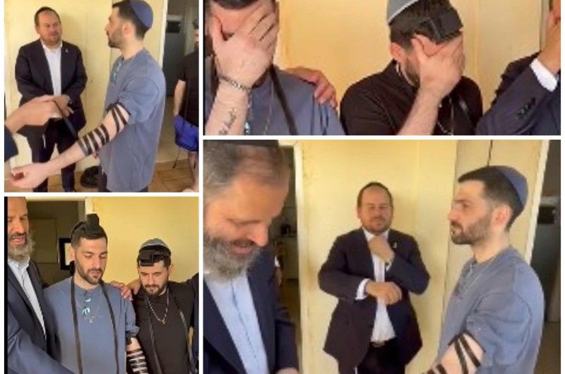 מטלטל: שורדי השבי התאומים הניחו תפילין עם שליח הרבי