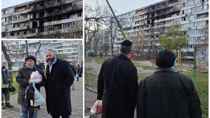 שליח הרבי בקייב מסייע ליהודי מבוגר שביתו נפגע מטיל רוסי