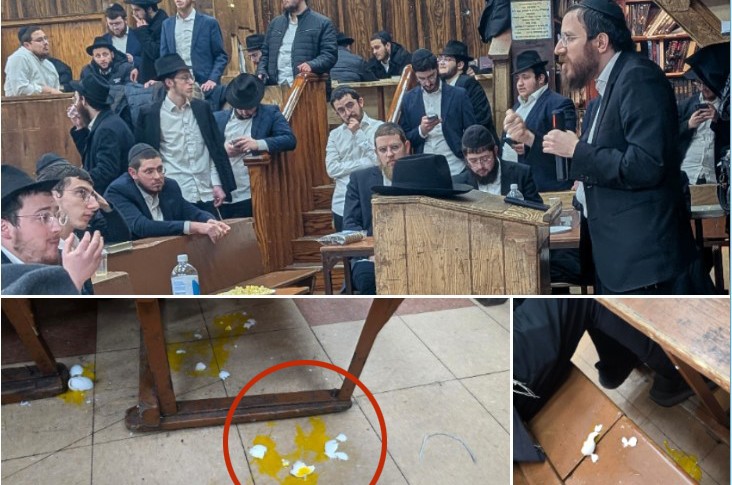 זעזוע: בחורים קיצוניים השליכו ביצים בשיעור השבועי ב-770