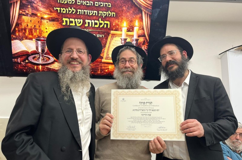 הרב דניאל גראבסקי, ראש הכולל בבית חב״ד נחלאות בירושלים, חילק תעודות סמיכה בהלכות שבת ללומדים, בהשתתפות בני משפחה ואורחים. האירוע נערך בבית חב״ד בנחלאות, בניהול השלוחים: הרב ישראל גולדברג והרב שלום בער